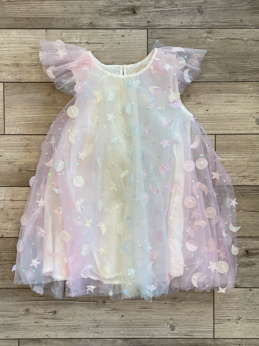 Doe A Dear | Moon & Star Embellished Mesh Dress | Size: 5T